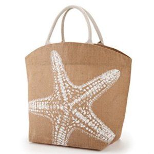 Two's Company Seascape Burlap Jute Tote - Starfish